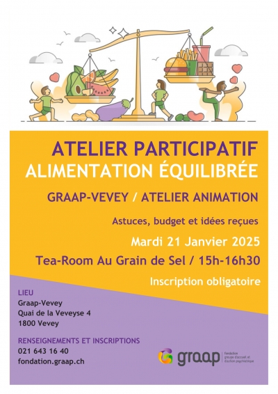 Mardi 21 janvier : atelier participatif sur l&#039;alimentation équilibrée (Graap-Vevey)